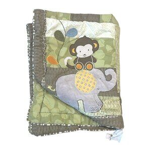 CoCalo Sage Green Crib Quilt Monkey Elephant Giraffe Safari Nursery Blanket Cozy